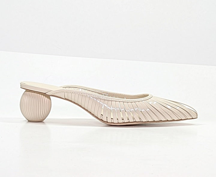 Cult Gaia Women's Alia Ball Leather Heel Mules Off White Size 38 (MSRP $325)