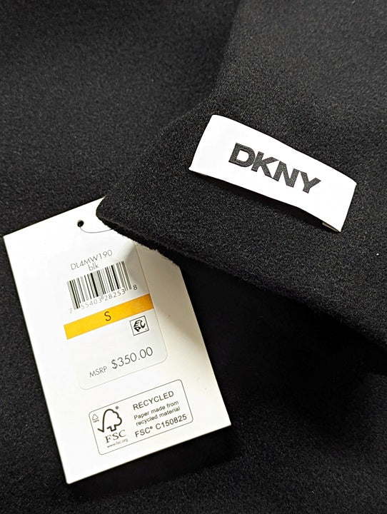 DKNY Women's Black Notched Collar Double Breasted Wrap Coat Size S (MSRP $350)