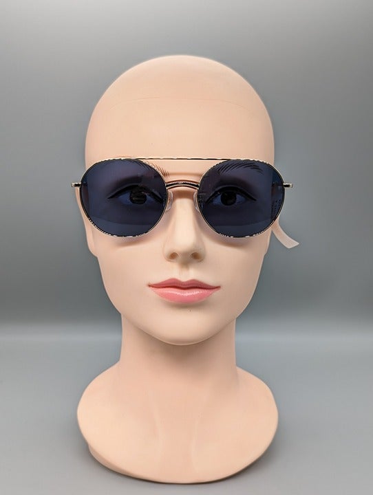 Kenzo KZ40097U Unisex Brow Bar Round Metal Gold & Blue Lens Sunglasses MSRP $180