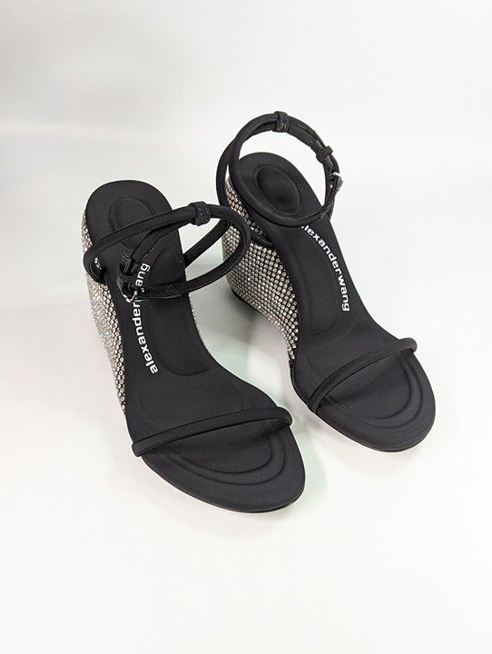 Alexander Wang Women's Dahlia Crystal Embellished Wedge Sandal Size 38 MSRP $850