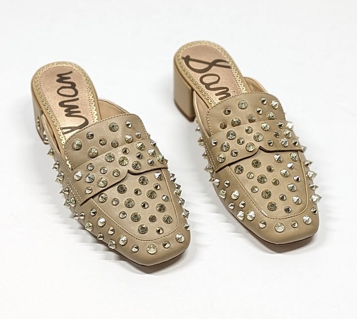 Sam Edelman Women's Augustus Nude Almond Toe Studded Mules Size 6 M (MSRP $150)