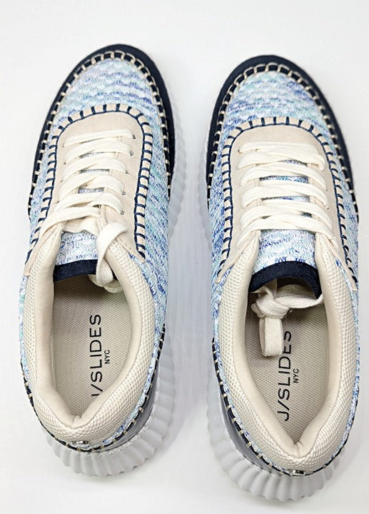 J/Slides Charlene Women's Navy Beige Whipstitch Sneaker Size 9 (MSRP $79)