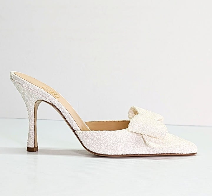 Nalebe Women's Dimante White Glitter High Heel Mules Size 38.5 IT (MSRP $750)