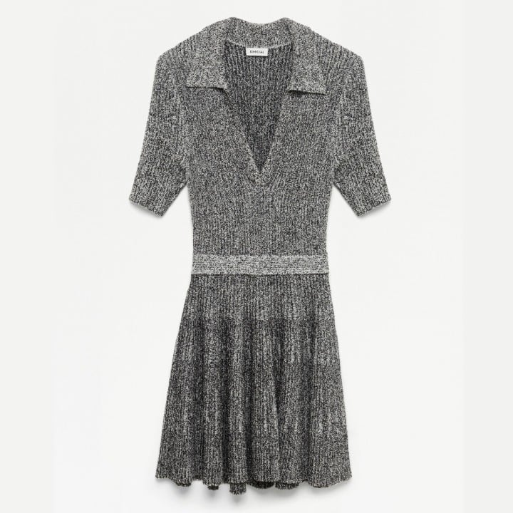 SIMKHAI Patricia Ribbed Short Sleeve Mini Dress Ivory Black Size M (MSRP $445)