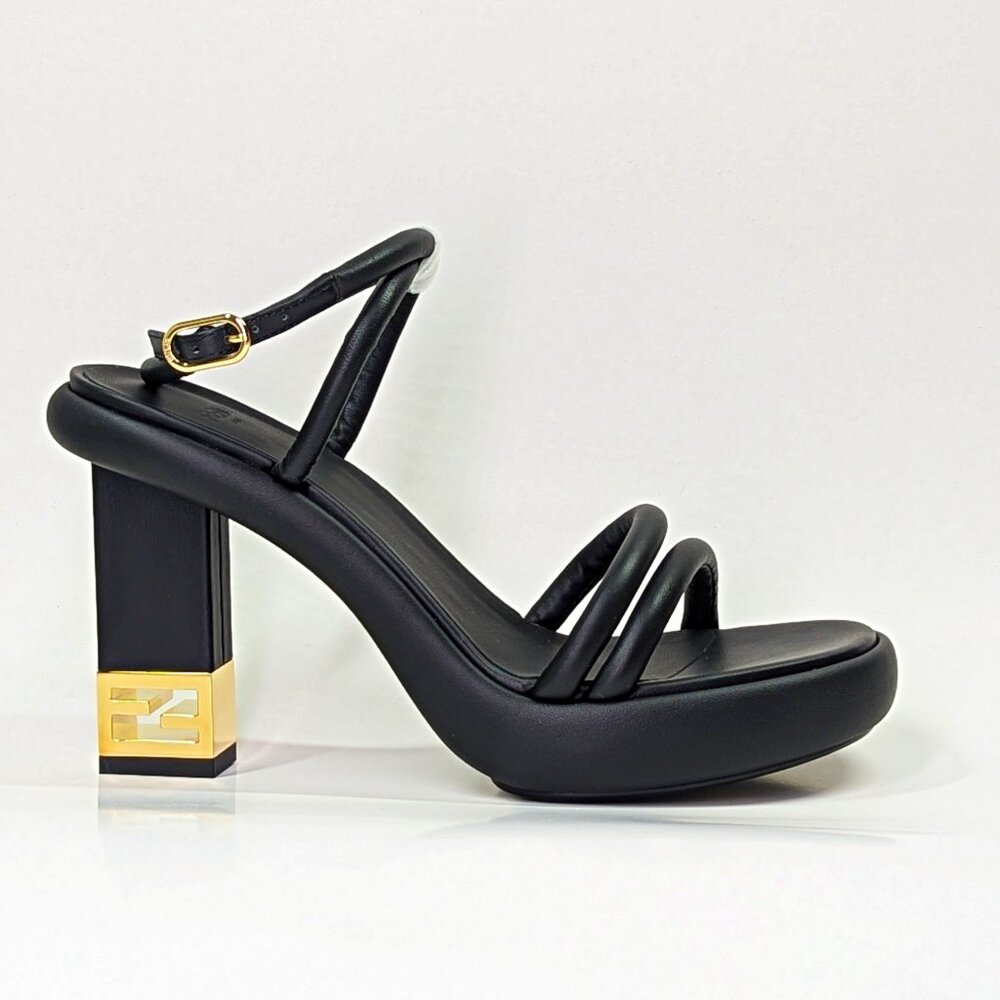Fendi Women's Baguette Heeled Sandals Nero Nappa Leather Size 37 (MSRP $1,190)