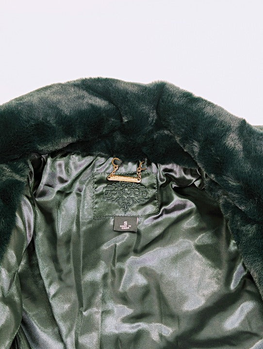 Jou Jou Women's Faux-Fur Double-Breasted Coat Hunter Green Size S (MSRP $100)