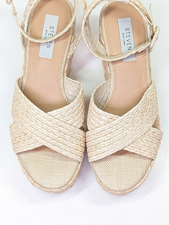 Steven New York Ramey Espadrille Platform Wedge Raffia Sandal Size 7.5 MSRP $130
