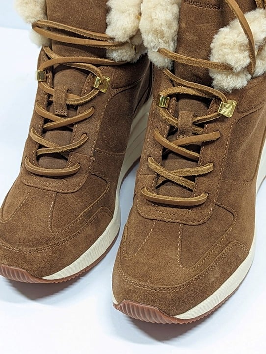 Michael Kors Women's Liv Wedge Booties Dark Caramel Suede Size 9.5 M (MSRP $250)