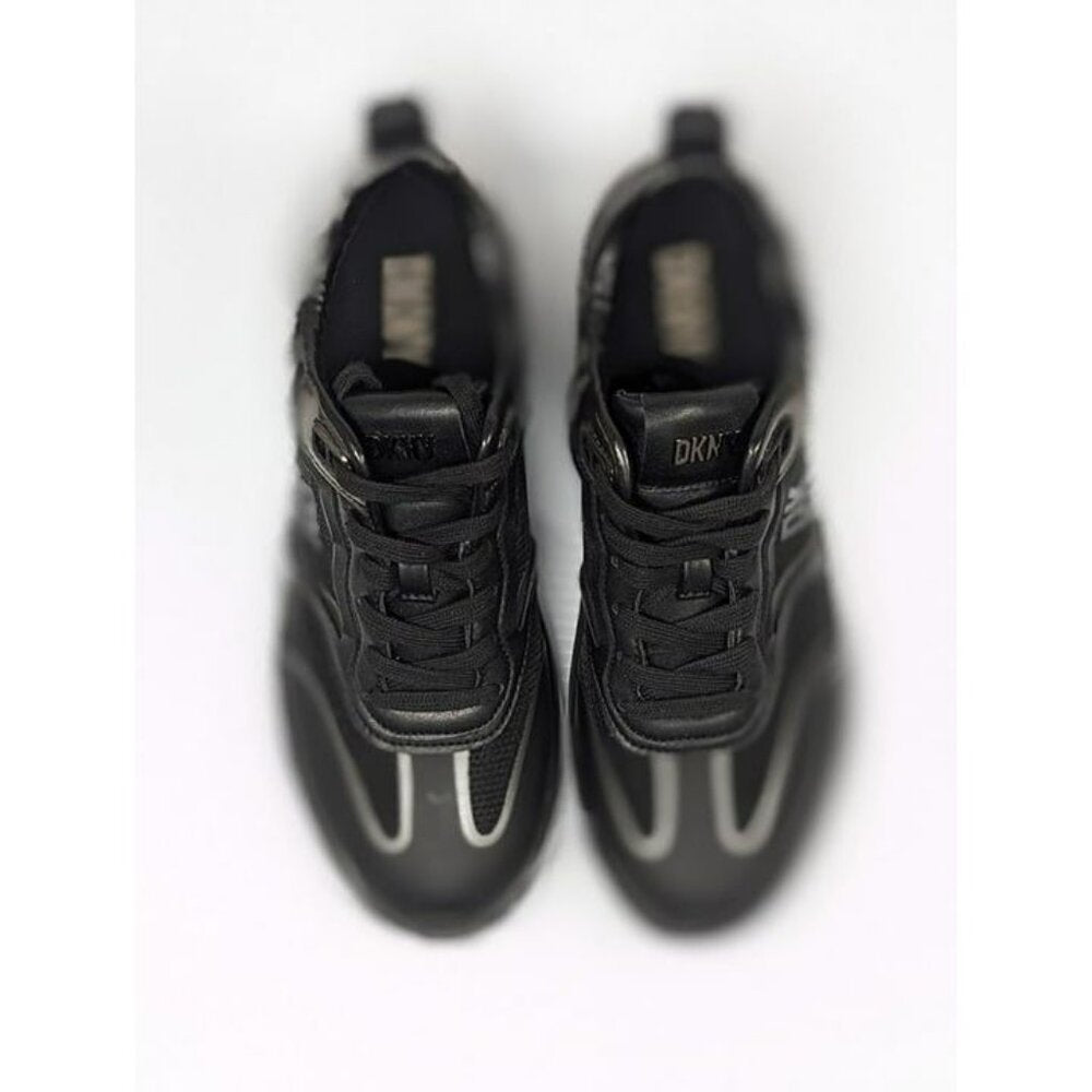 DKNY Women's Aki Lace-Up Sneakers Black Gunmetal Size 7 M (MSRP $139)