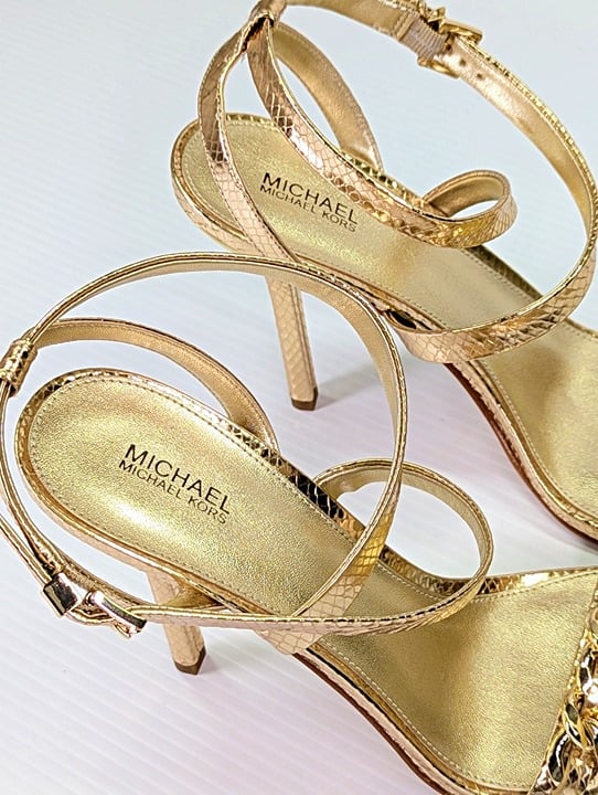 Michael Kors Asha Embellished Snake Embossed Leather Sandal Size 9.5 (MSRP $225)