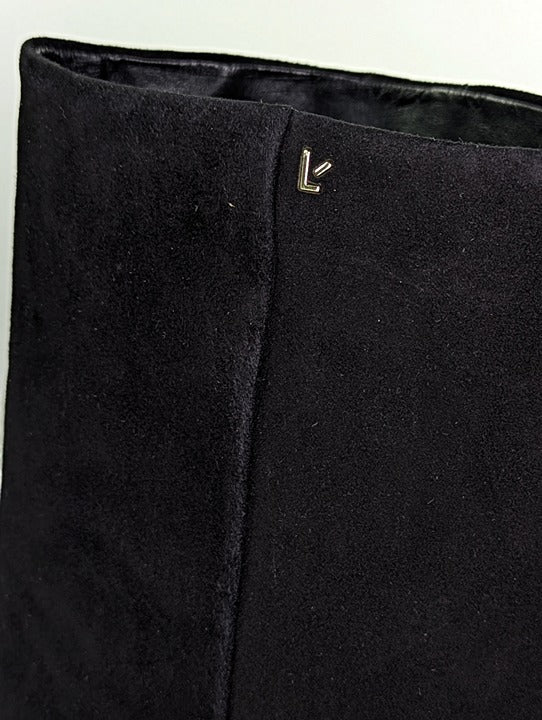 Larroude Kate Heels Boots Black Suede Knee High Stiletto Size 9 (MSRP $525)