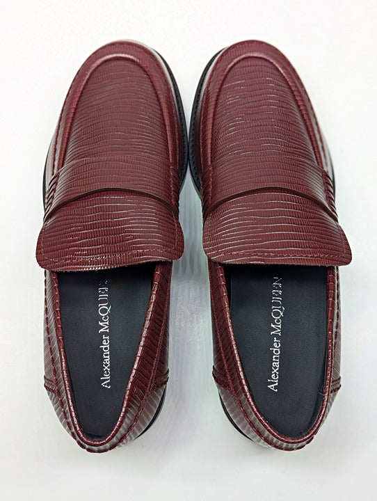 Alexander McQueen Men’s Jupiter Leather Moccasins Burgundy Size 46 (MSRP $990)