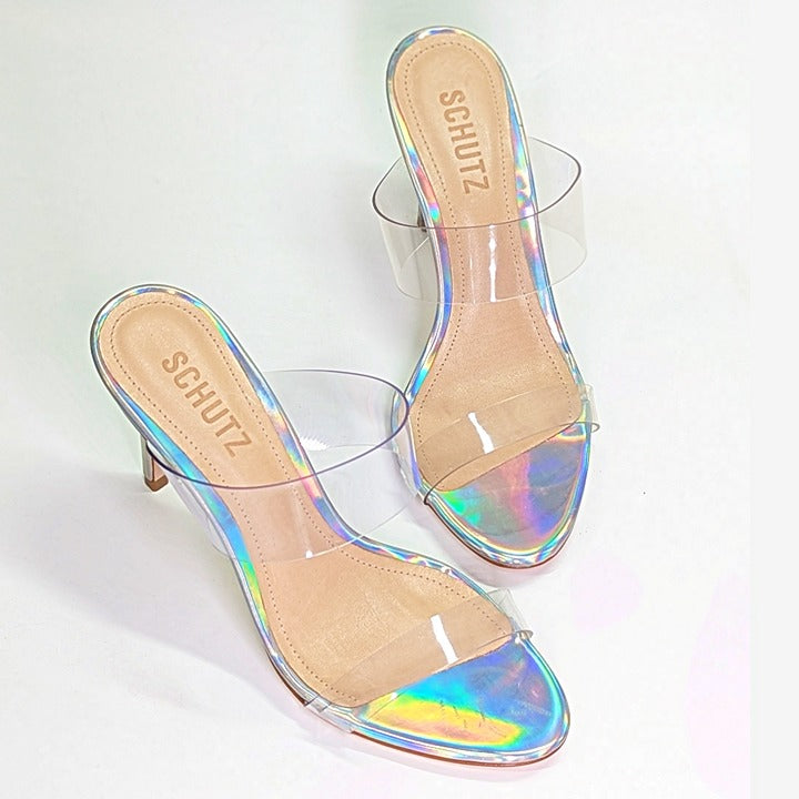 Schutz Women's Ariella Clear Strap High-Heel Slide Sandals Size 6.5 (MSRP $128)