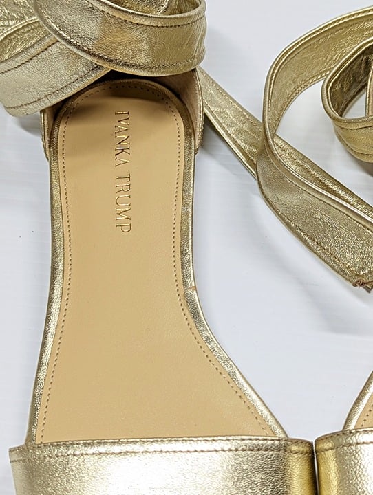 Ivanka Trump Women's Carthe Metallic Leather Ankle Tie Sandals Size 8 MSRP $120
