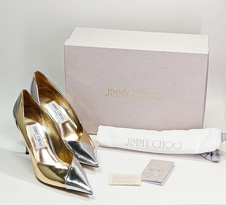 Jimmy Choo Women's Cass 95 Metallic Pointed Toe Pumps Size 38.5 (MSRP $950)