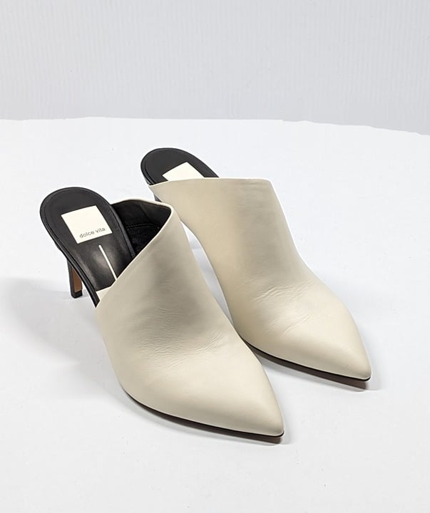 Dolce Vita Women's Camala White Leather High-Heel Mules Size 9.5 (MSRP $150)