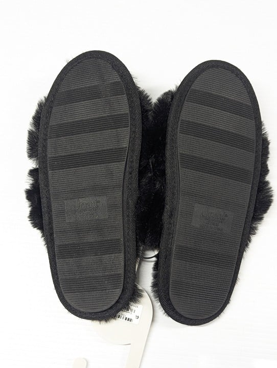 Jenni Women's Crisscross Faux Fur Slippers Pinwheel Black Size M (7-8) MSRP $35