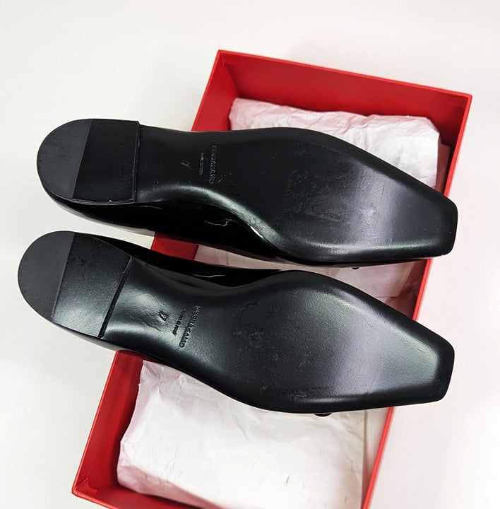 Ferragamo Women's Annie Patent Knot Ballerina Flats Black Size 7 C (MSRP $850)