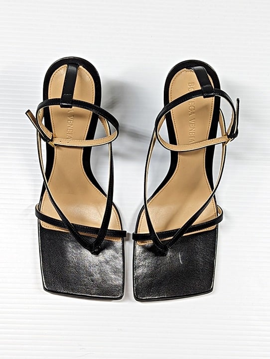 Bottega Veneta Women's Black Stretch Strappy Wedge Sandals Size 39 (MSRP $1,100)