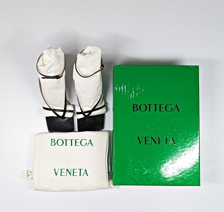 Bottega Veneta Women's Black Stretch Strappy Wedge Sandals Size 36 (MSRP $1,100)