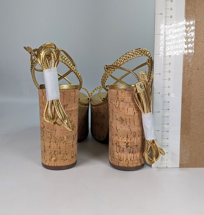 Schutz Women's Maxima Cutout Metallic Platform Sandal Size 7.5 B (MSRP $148)