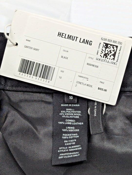 Helmut Lang Women's Black Leather-Trimmed Garter Skirt Size 10 (MSRP $425)