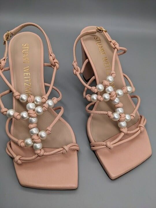 Stuart Weitzman Women's Pearl Knot Block-Heel Sandals Size 8 B (MSRP $495)