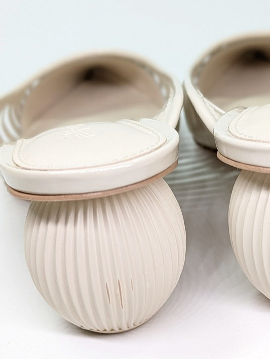 Cult Gaia Women's Alia Ball Leather Heel Mules Off White Size 38 (MSRP $325)