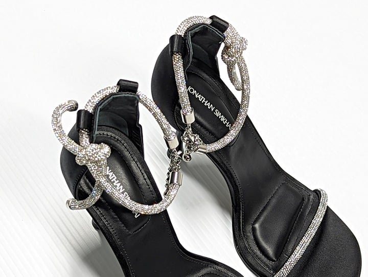 Jonathan Simkhai Dalton Women's Crystal Knot Black Sandal Size 37 EU (MSRP $595)