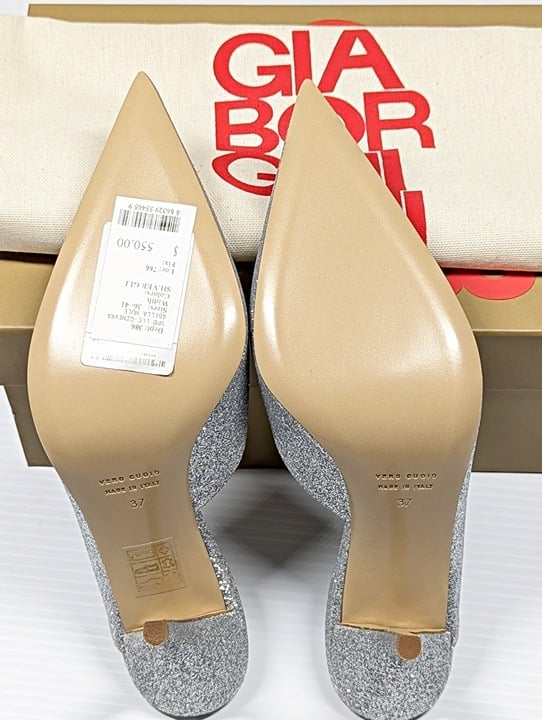Gia Borghini Women's Abella Glitter Pointed Toe Heel Mules Size 37 (MSRP $550)