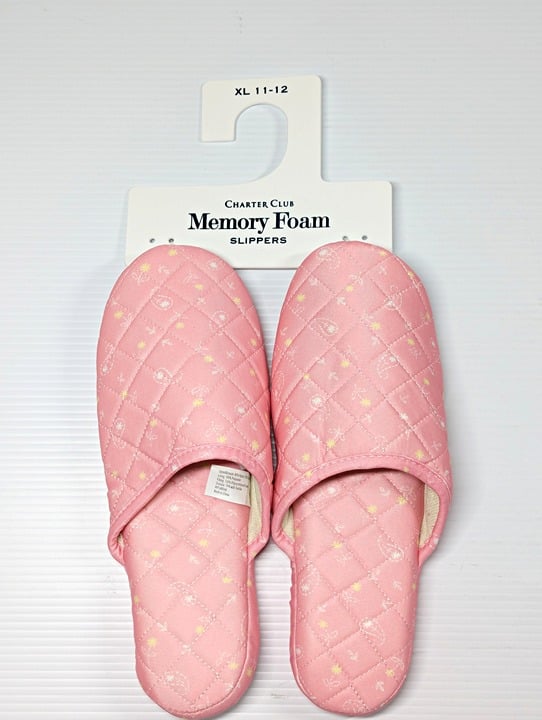 Charter Club Womens Quilted Paisley Floral Clog Slippers Pink Size XL (MSRP $35)