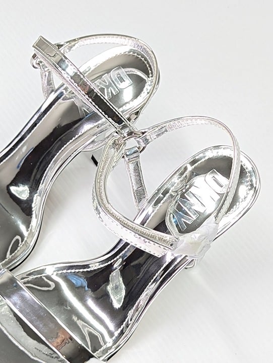 DKNY Women's Rance Ankle-Strap Square-Toe Dress Sandal Silver Size 8.5 MSRP $129