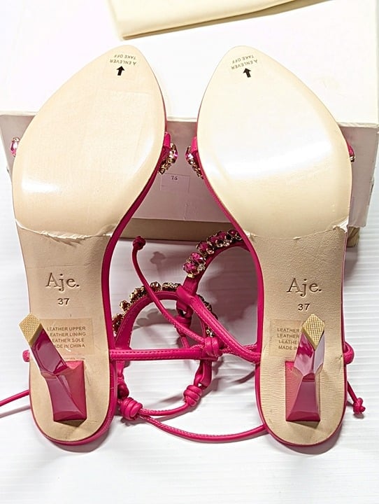 Aje Women's Jewel Sculptural Strappy Heel Fuchsia Pink Size 37 EU (MSRP $325)