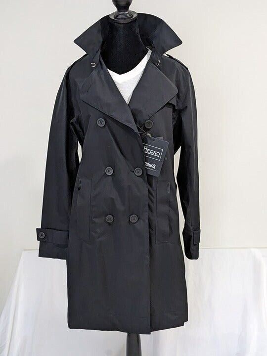Herno Women's Black Laminar Double Breasted Trench Coat Size 46 MSRP $1,075
