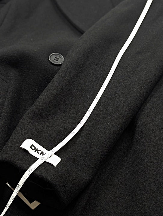 DKNY Women's Black Notched Collar Double Breasted Wrap Coat Size S (MSRP $350)
