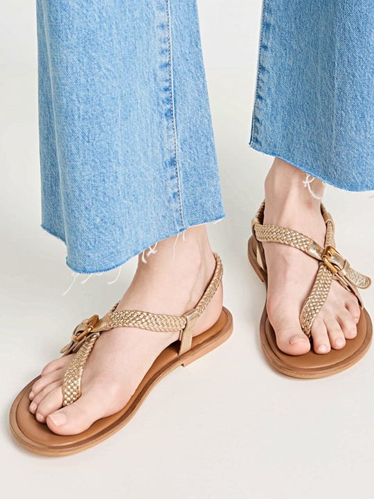 See by Chloé Women's Nola Gold Braided Strap Thong Sandals Size 37 (MSRP $325)