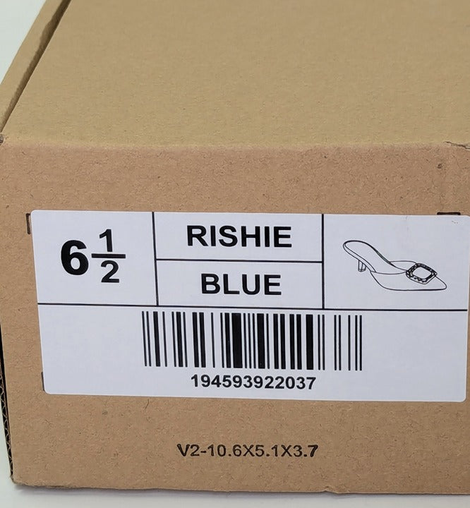 Journee Collection Women's Rishie Ornament Blue Velvet Mules Size 6.5 MSRP $100