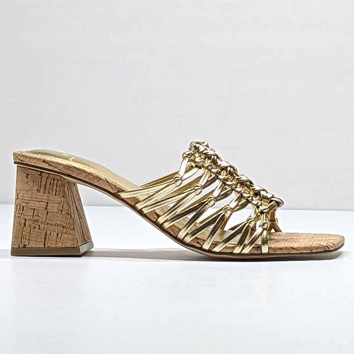 Marc Fisher Women's Colica Leather Knotted Heel Sandals Gold Size 10 MSRP $120