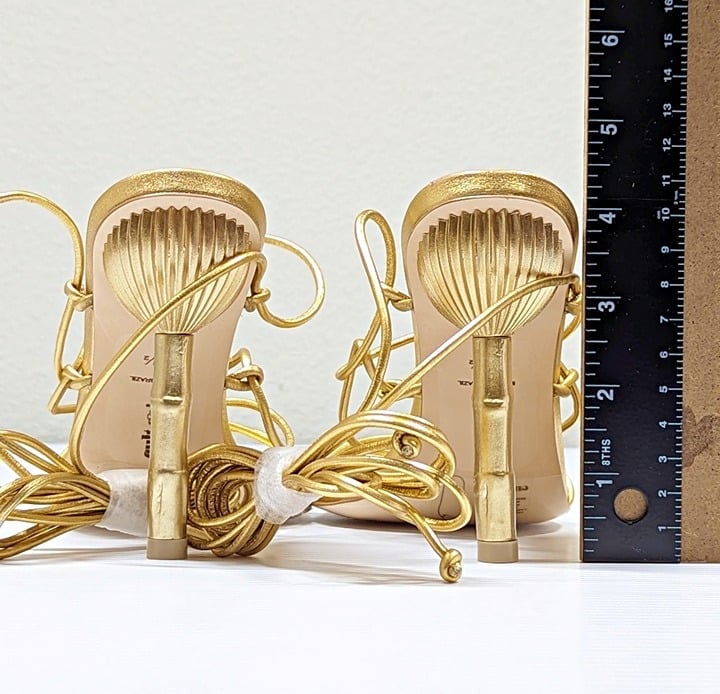 Cult Gaia Women's Soleil Lace Up High Heel Sandals Gold Size 38.5 EU (MSRP $388)