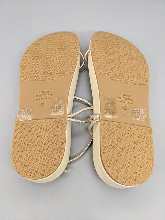STUART WEITZMAN Pearl Knot Metallic Leather Flat Sandals Size 7.5 MSRP $395