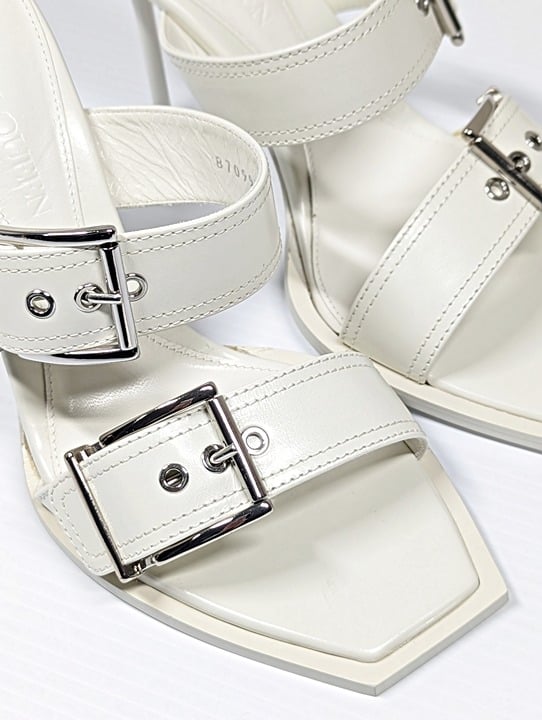 Alexander McQueen Women's White Double Buckle Punk Mules Size 41 (MSRP $1,090)