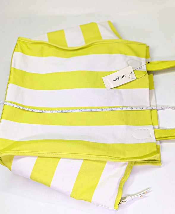 On 34th Cynthiah Extra Large Canvas Shoulder Tote Bag Lemonlime Stripe MSRP $90
