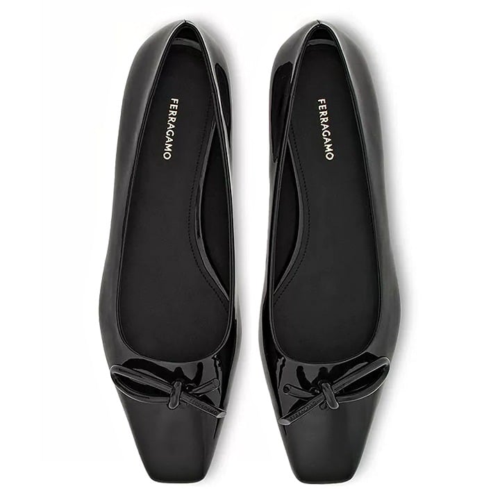 Ferragamo Women's Annie Patent Knot Ballerina Flats Black Size 7 C (MSRP $850)
