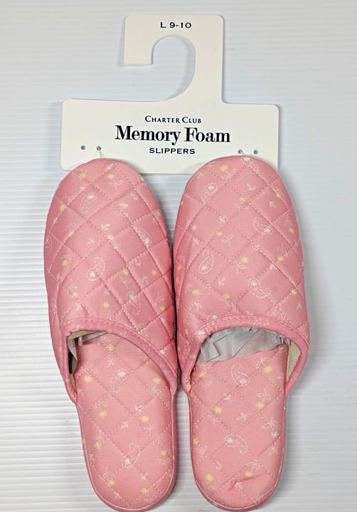 Charter Club Women's Quilted Paisley Floral Clog Slippers Pink Size L (MSRP $35)