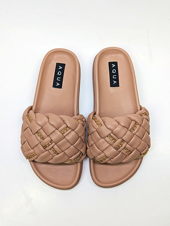 Aqua Women's Sofia Nude Woven Slide Sandals Size 9 (MSRP $108)