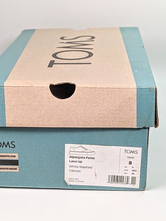 Toms Women's Alpargata Fenix White Canvas Lace-Up Sneakers Size 8 (MSRP $55)