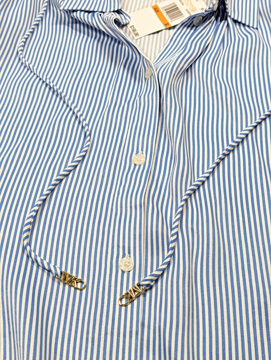 Michael Kors Women's Pinstriped Satin Blouse Blueberry Size S (MSRP $195)