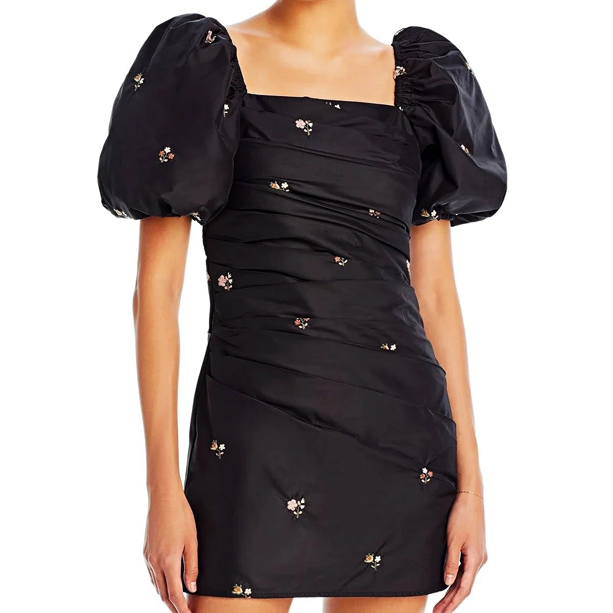 Sea Ny Women's Rubina Embroidered Taffeta Draped Mini Dress Size 4 (MSRP $425)