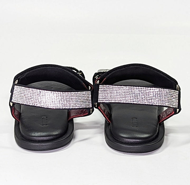 STAUD Women's Betty Rhinestone Embellished Black Sandals Size 38.5 (MSRP $395)