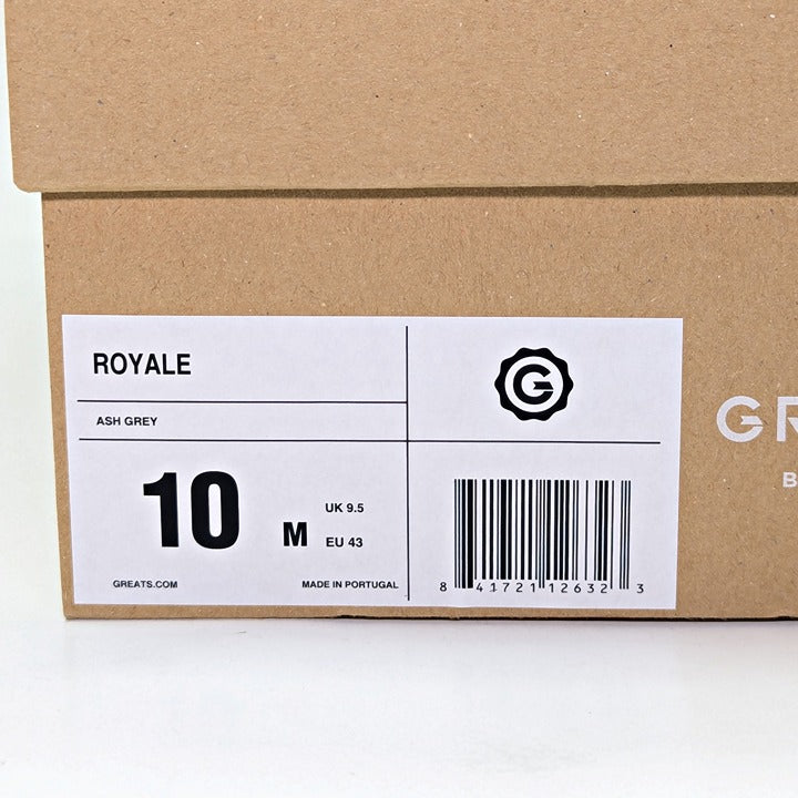 GREATS Men's Royale Lace Up Sneakers Ash Grey Leather Size 10 (MSRP $199)